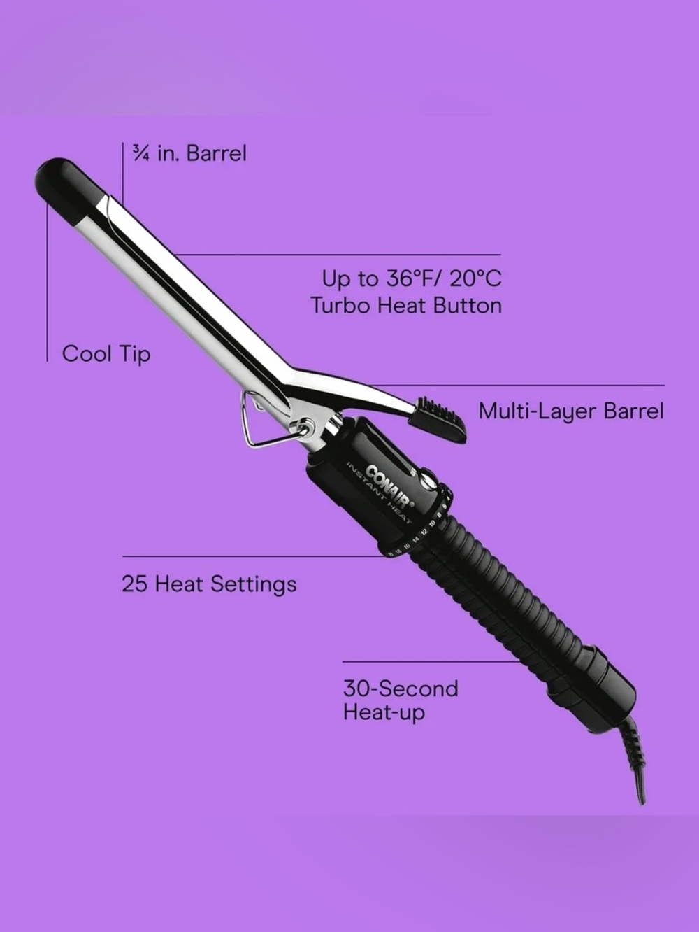 Conair 3/4" Black Curling Iron with 25 Heat Settings
